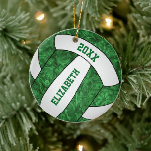 green white girly volleyball festive ceramic tree decoration