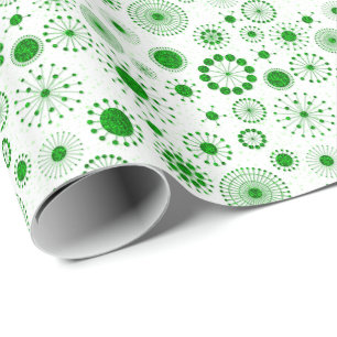 Green & White Glitter Circles Geometric Pattern Wrapping Paper