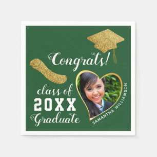 Green White Gold Class 2023 Grad Photo Graduation Napkin