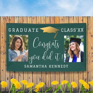 Green White Gold Congrats 2 Photo Graduation 2026 Banner