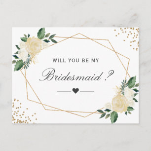 Green White Gold Floral Be My Bridesmaid Proposal Invitation Postcard