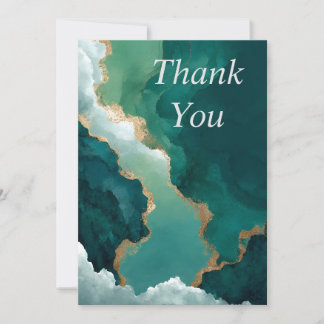Green, White & Gold Glitter Marble Thank You Card