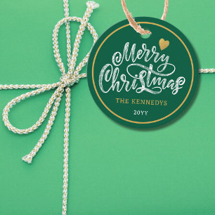 Green White Gold Merry Christmas Favour Tags