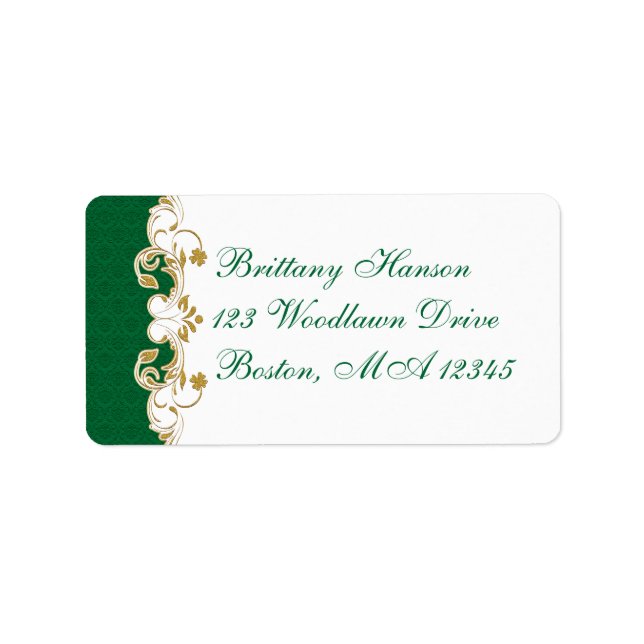 Green White Gold Scrolls Return Address Label (Front)