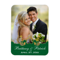 Green White Gold Scrolls, Shamrocks Photo Magnet
