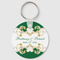Green White Gold Scrolls Wedding Favour Keychain