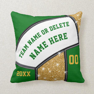 Green, White, Gold Volleyball Pillow, Personalised Cushion