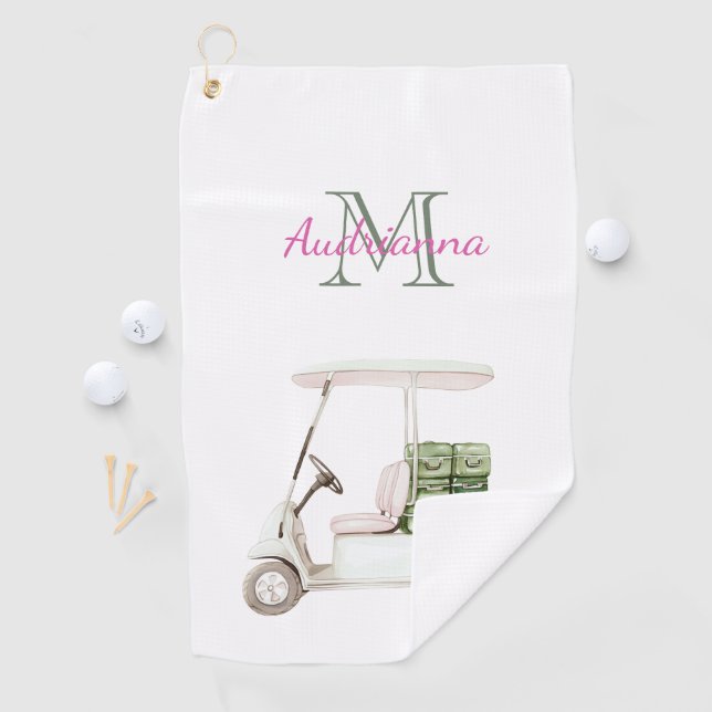 Green White Golf Cart Monogram Towel (InSitu)