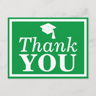 Green White Grad Cap Thank You Postcard