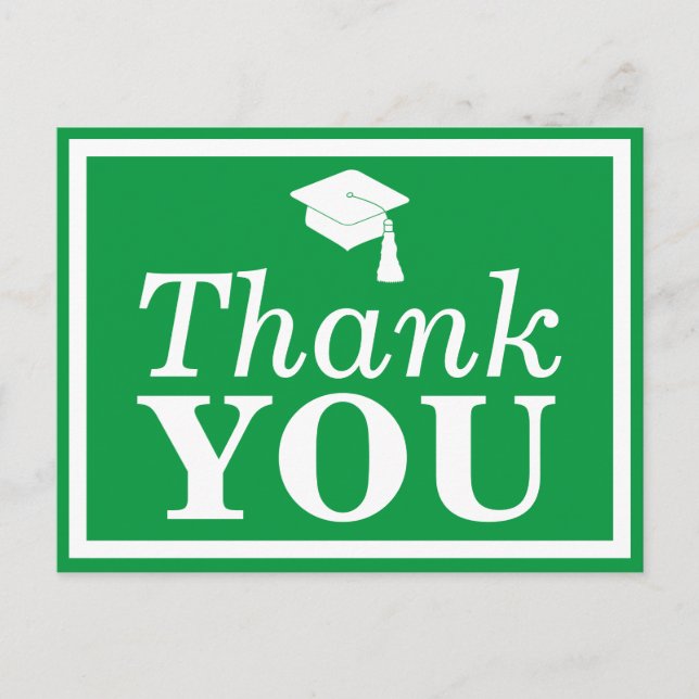 Green White Grad Cap Thank You Postcard (Front)
