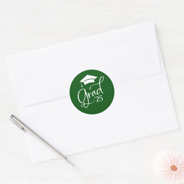 Green White Grad Script 2025 Envelope Seals (Envelope)