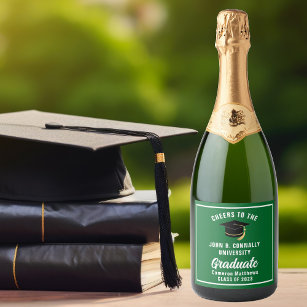 Green White Graduate Custom 2024 Graduation Party Sparkling Wine Label