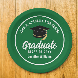 Green White Graduate Custom 2025 Graduation Party Paper Plate