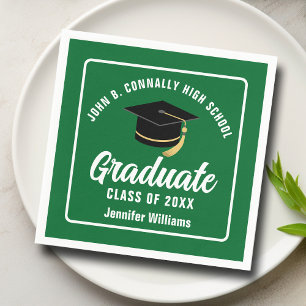 Green White Graduate Custom Graduation Party Napkin