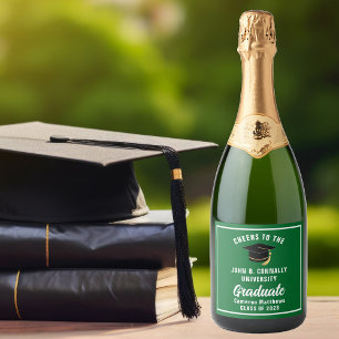 Green White Graduate Custom Graduation Party Sparkling Wine Label