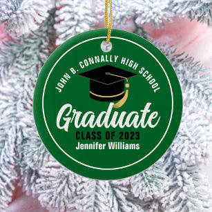 Green White Graduate Modern Custom 2024 Graduation Ceramic Tree Decoration