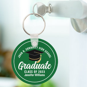 Green White Graduate Modern Custom 2025 Graduation Key Ring
