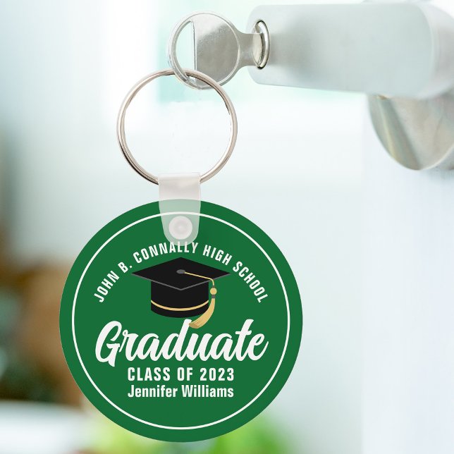 Green White Graduate Modern Custom 2025 Graduation Key Ring (Creator Uploaded)