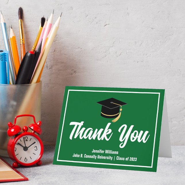 Green White Graduate Personalised 2025 Graduation Thank You Card (Creator Uploaded)