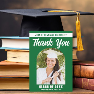 Green White Graduate Photo Arch Graduation Thank You Card