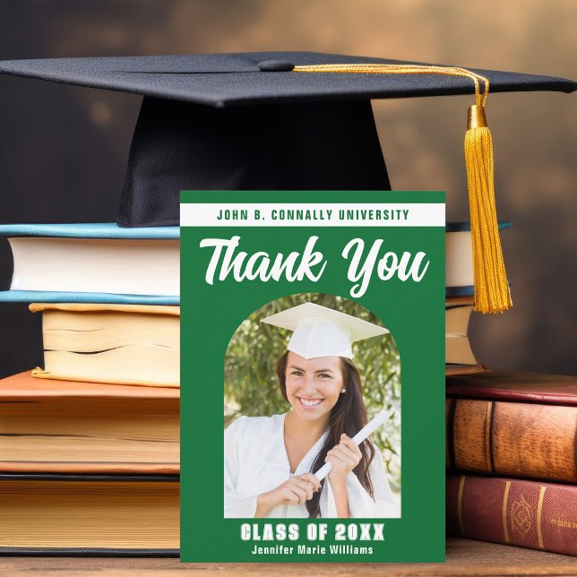 Green White Graduate Photo Arch Graduation Thank You Card (Creator Uploaded)