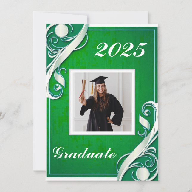 Green White Graduation Invitation (Front)