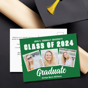 Green White Graduation Photo Collage 2025 Graduate Announcement Postcard