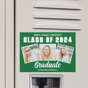 Green White Graduation Photo Collage Magnet Card