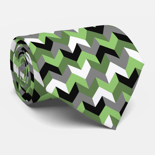 Green, White, Gray and Black Chevron Arrow Tie (Rolled)