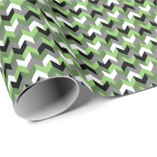 Green, White, Grey and Black Chevron Arrow Wrapping Paper