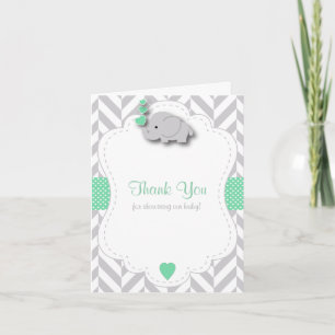 Green, White Grey Elephant Baby Shower Thank You