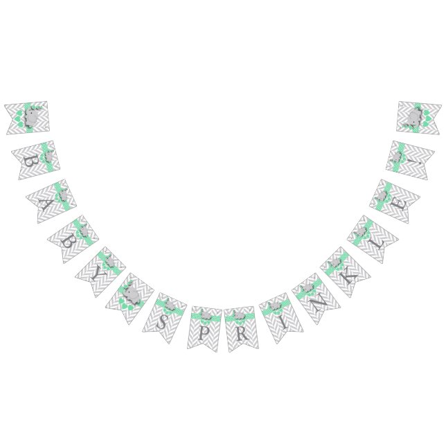 Green, White Grey Elephant Baby Sprinkle Bunting (All)