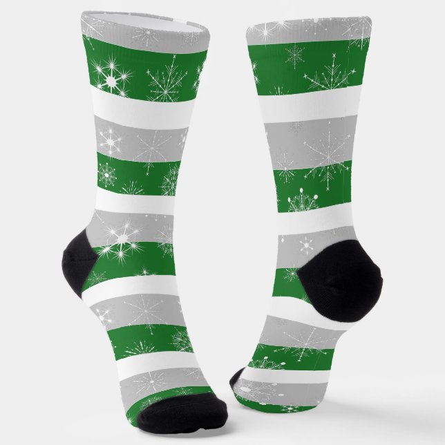 Green White & Grey Stripes Socks (Angled)