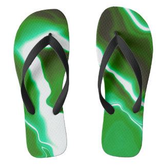 Green White Groovy Marbled Wide Strap Flip Flops