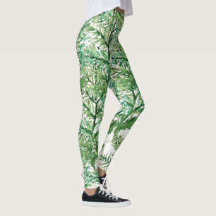 Green White Hand-painted Tree Pattern Leggings