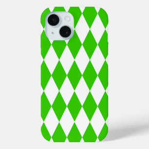 Green White Harlequin Diamonds Checkers Design  iPhone 15 Case