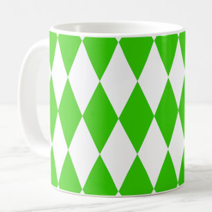 Green White Harlequin Diamonds Checkers Design Coffee Mug
