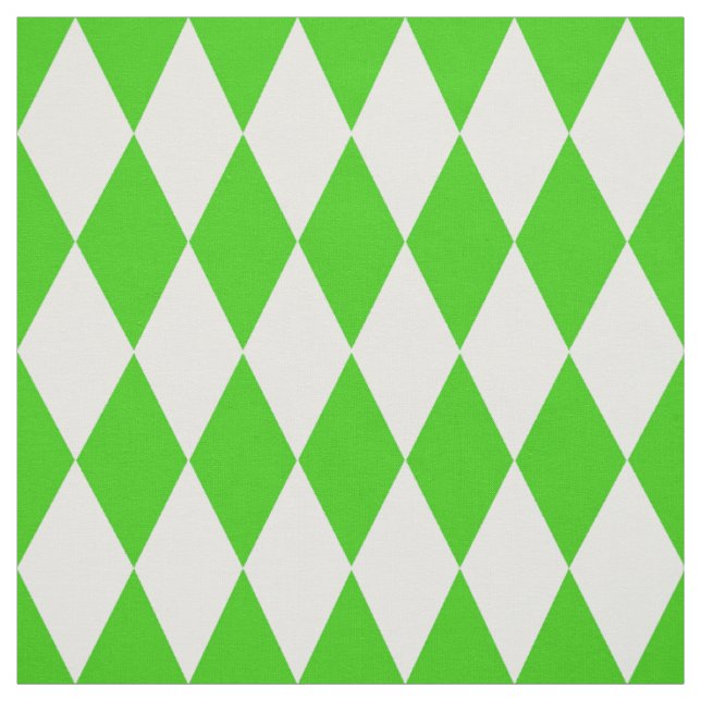 Green White Harlequin Diamonds Checkers Design  Fabric (Swatch)