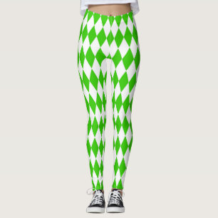 Green White Harlequin Diamonds Checkers Design  Leggings