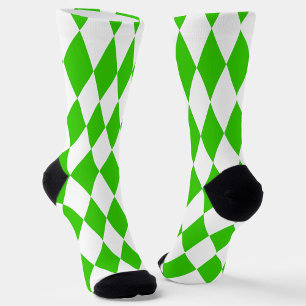 Green White Harlequin Diamonds Checkers Design Socks