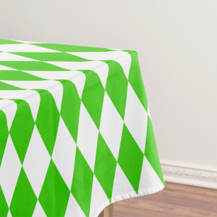 Green White Harlequin Diamonds Checkers Design Tablecloth