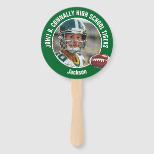 Green White High School Football Player Photo Hand Fan