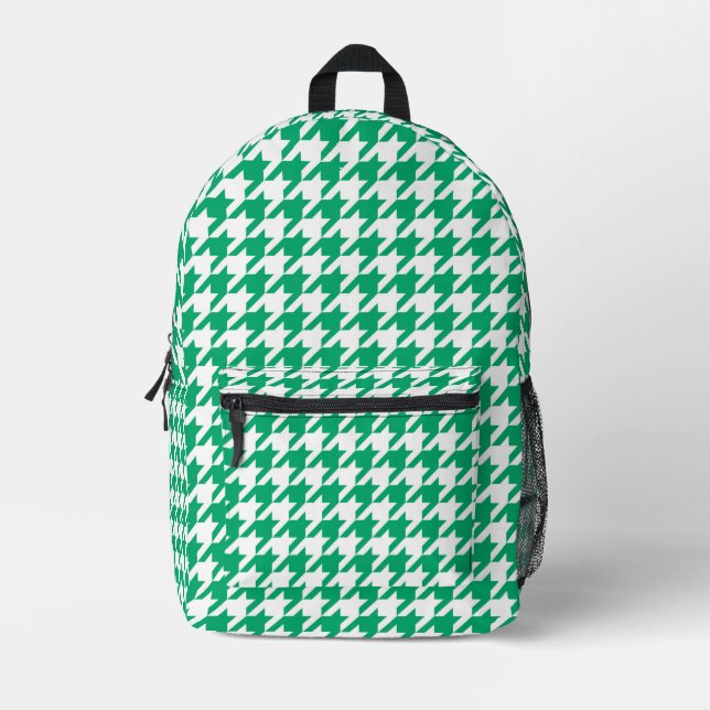 Green White Houndstooth Check Printed Backpack (Front)