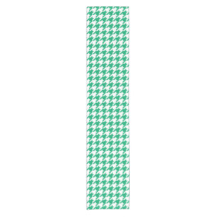 Green White Houndstooth Check Short Table Runner