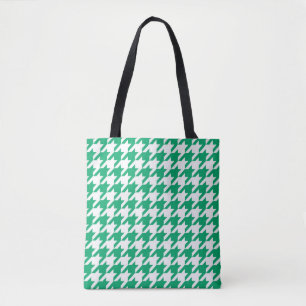 Green White Houndstooth Check Tote Bag