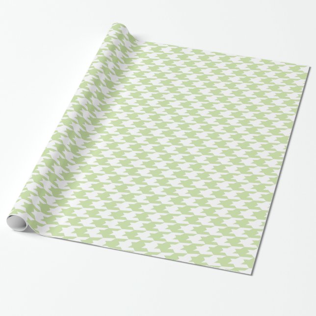 Green & White Houndstooth Pattern Wrapping Paper (Unrolled)