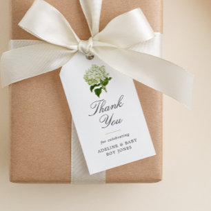 Green White Hydrangea Elegant Baby Shower Gift Tags