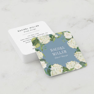 Green & White Hydrangea Wreath Square Business Card