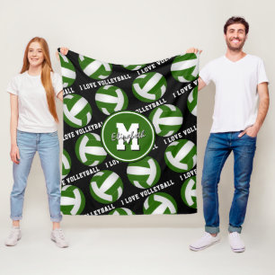 green white I love volleyball girls sports room Fleece Blanket