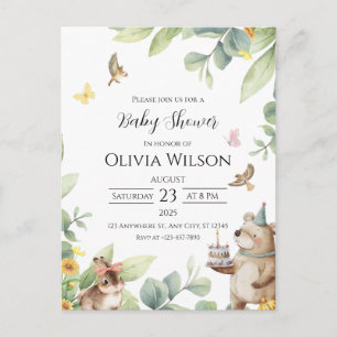 Green White Illustrated Birds Baby Shower Postcard